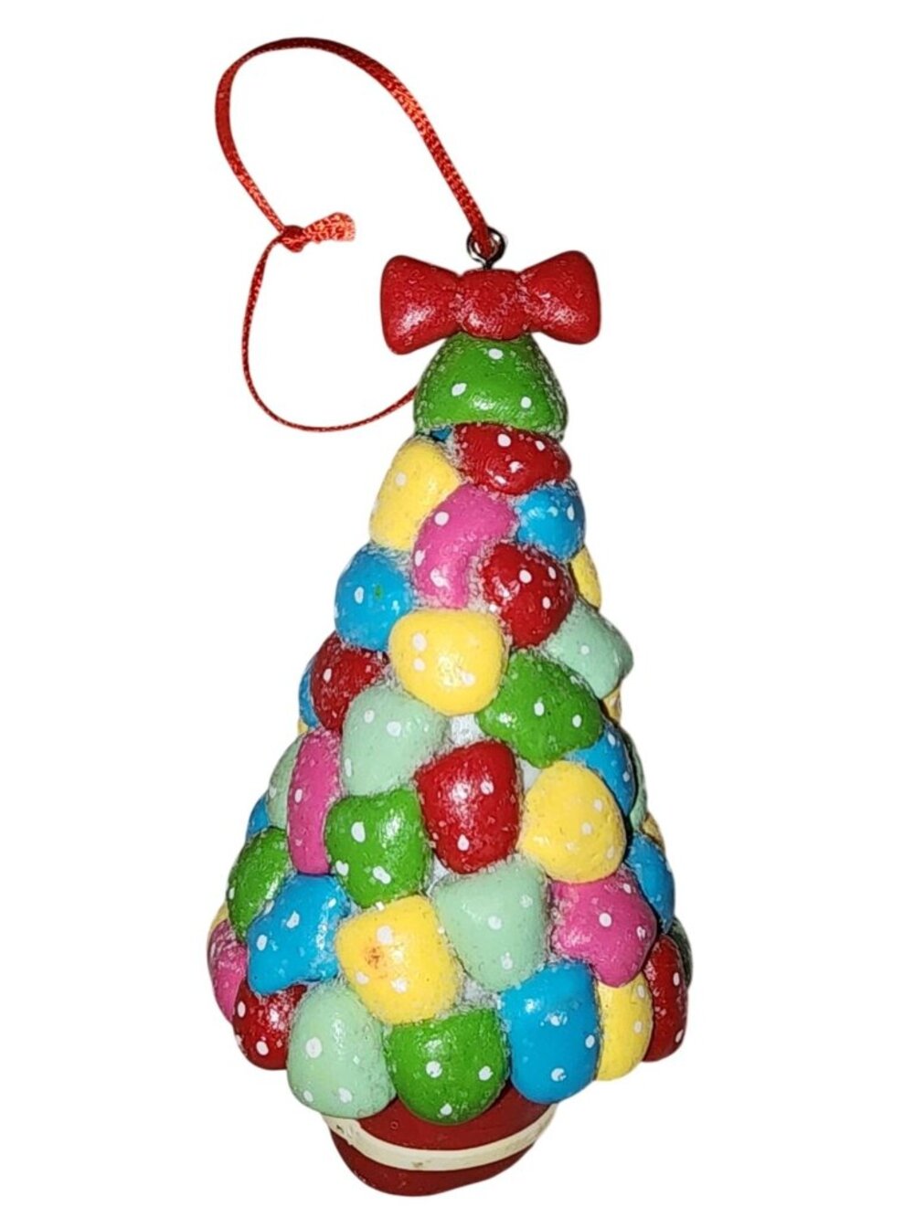 Vintage? Christmas Tree Gumball Ornament Holiday Rock Bow Colorful Salt Dough? C